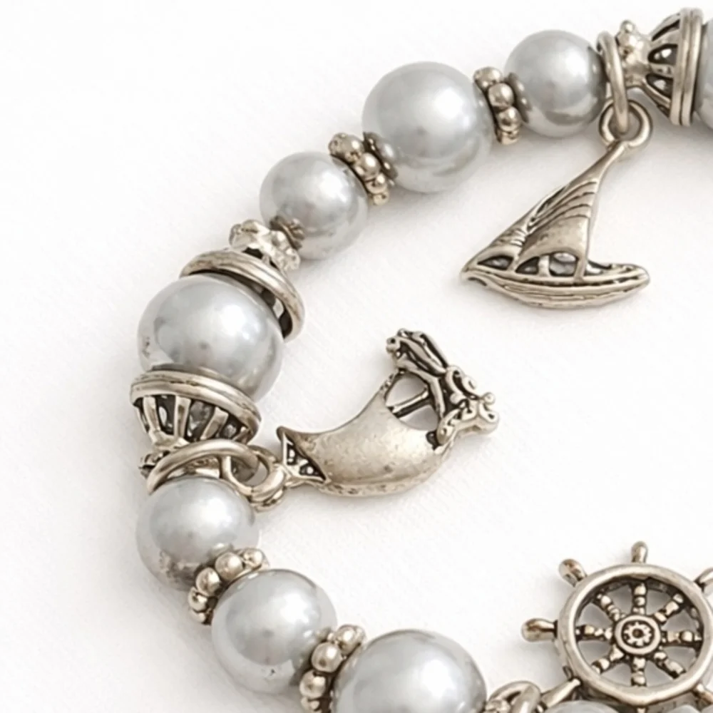 NAUTICAL Silver Stretch charm bracelet.